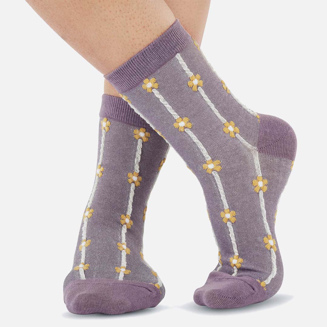 Daisy Lavender Yelo Crew Length Socks
