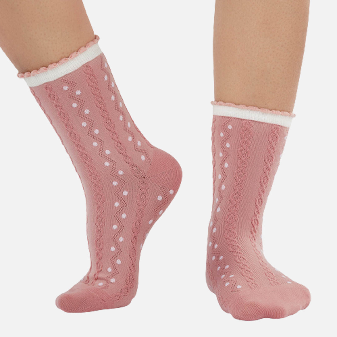 DAISY PINK POLKA CREW LENGTH SOCKS