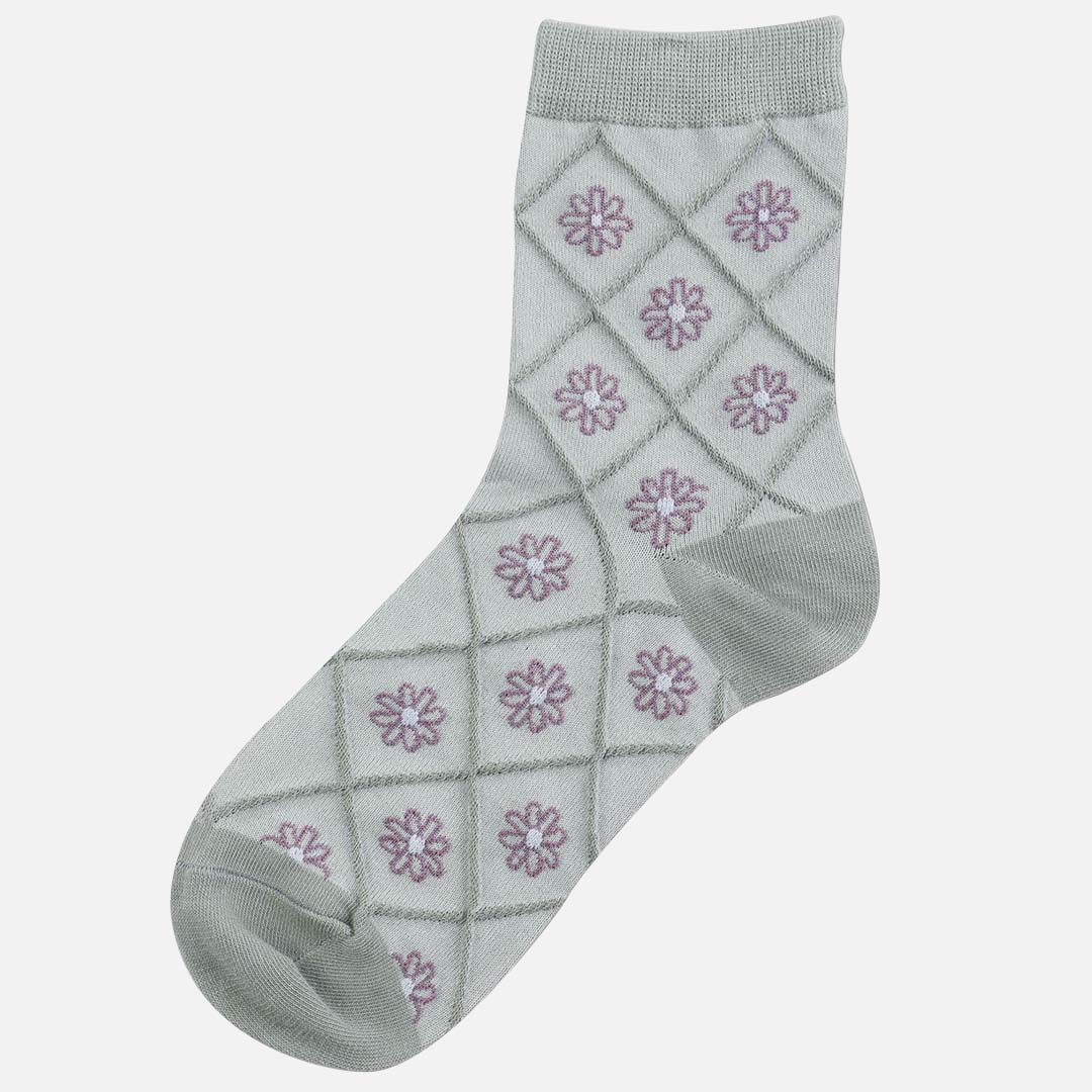 DAISY GREY & LAVENDER FLOWER CREW LENGTH SOCKS