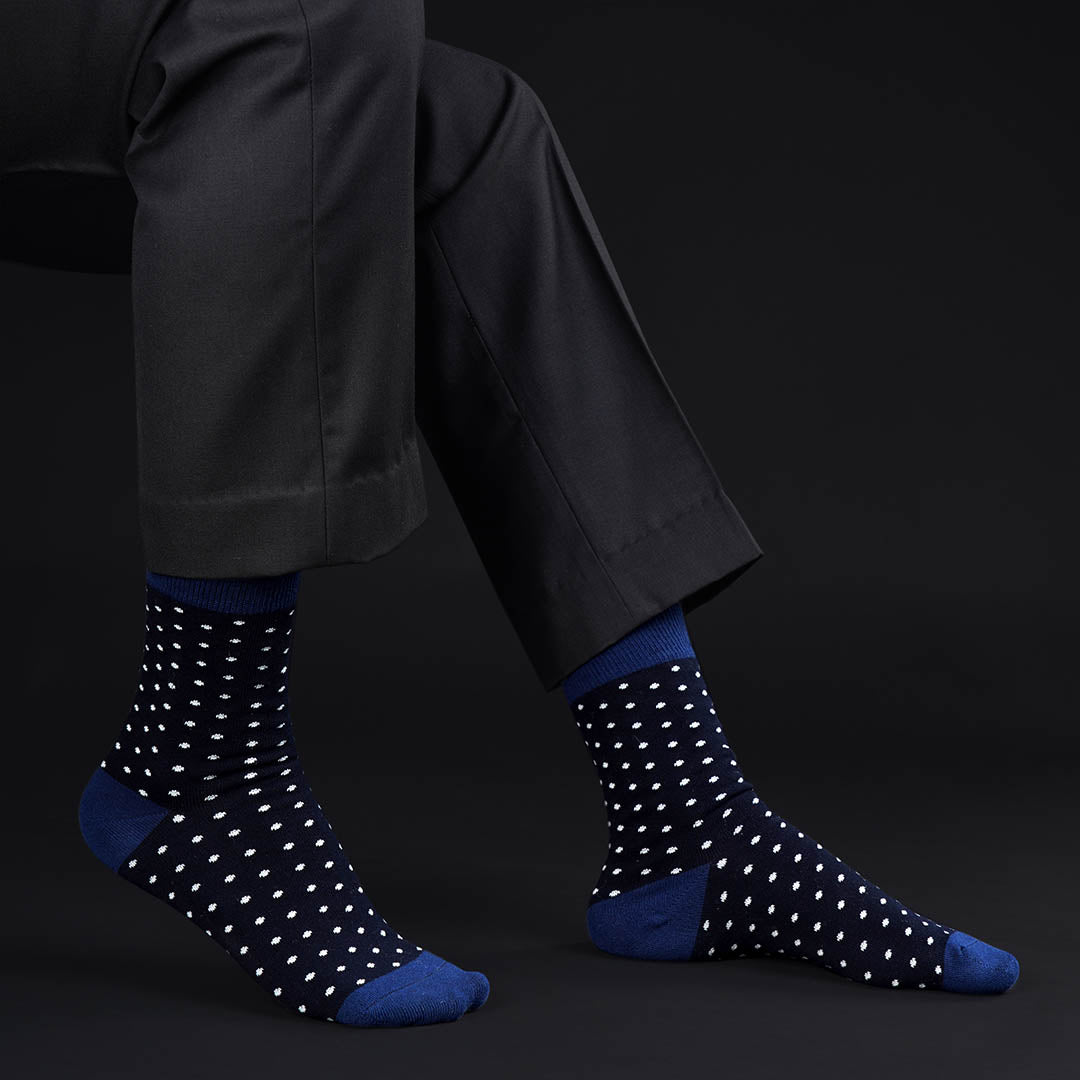 FRESNO BLUE & BLACK POLKA CREW LENGTH SOCKS