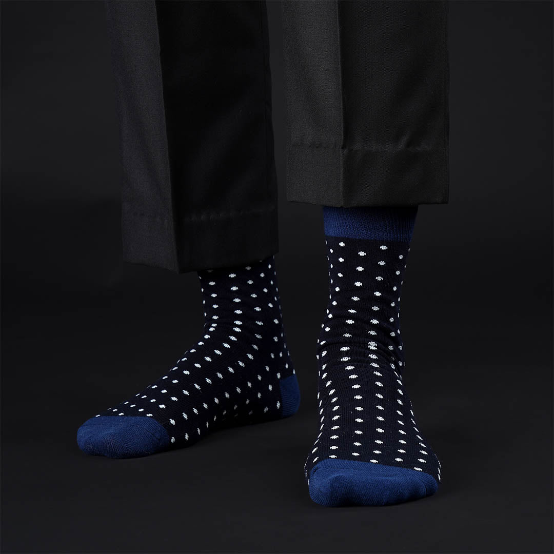 FRESNO BLUE & BLACK POLKA CREW LENGTH SOCKS