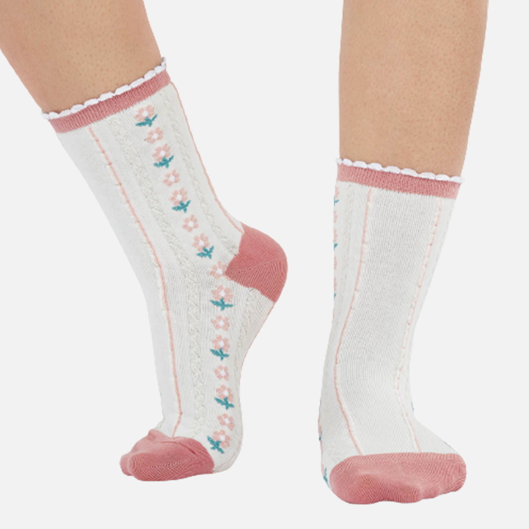 DAISY WHITE & PINK CREW LENGTH SOCKS