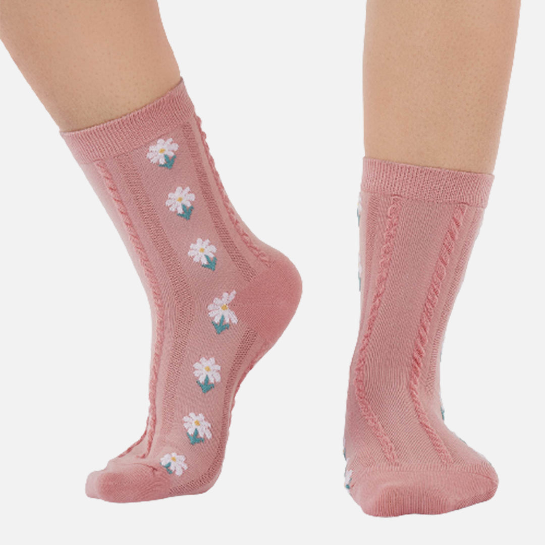 DAISY PINK JASMINE CREW LENGTH SOCKS