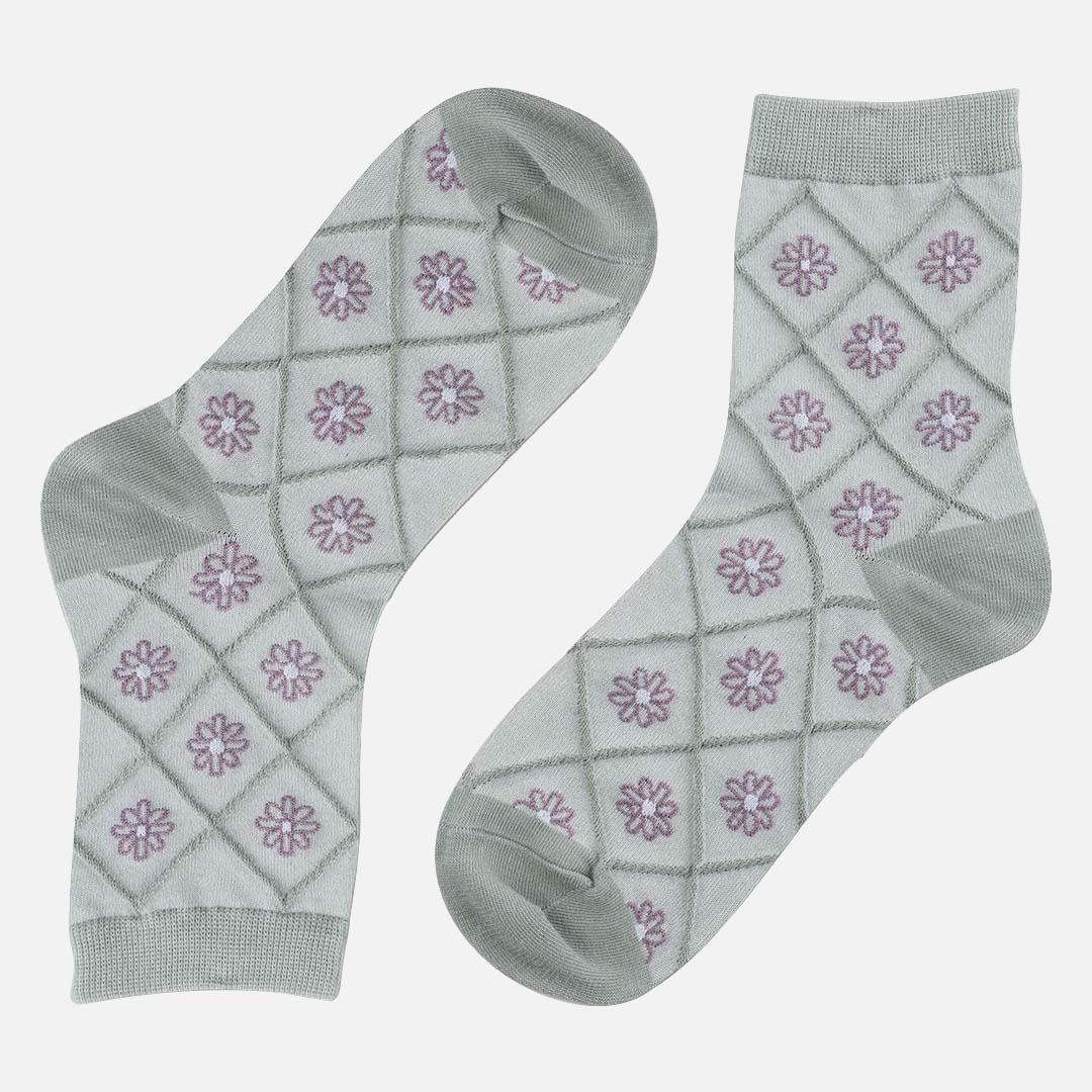 DAISY GREY & LAVENDER FLOWER CREW LENGTH SOCKS