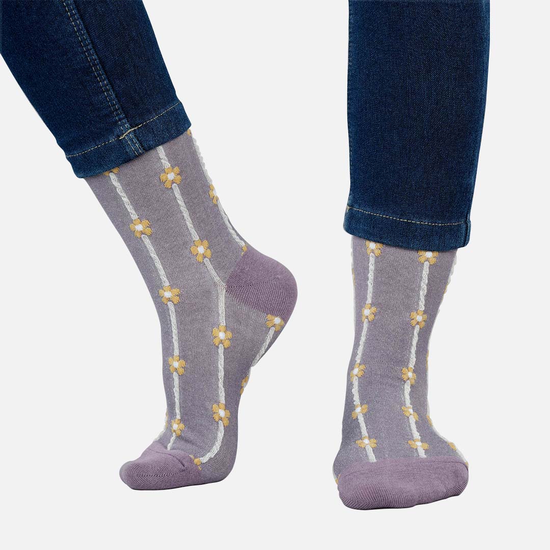 Daisy Lavender Yelo Crew Length Socks