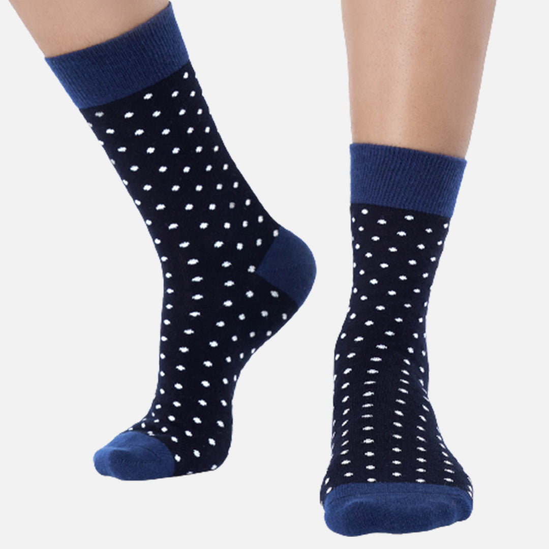 FRESNO BLUE & BLACK POLKA CREW LENGTH SOCKS