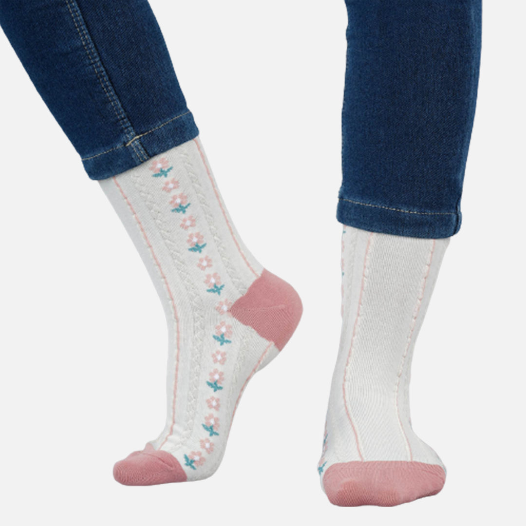 DAISY WHITE & PINK CREW LENGTH SOCKS