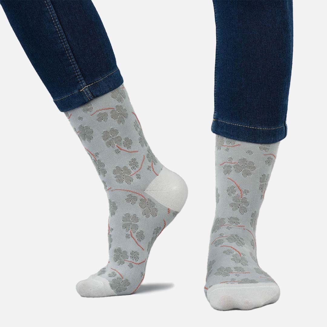 Daisy Grey & White Crew Length Socks