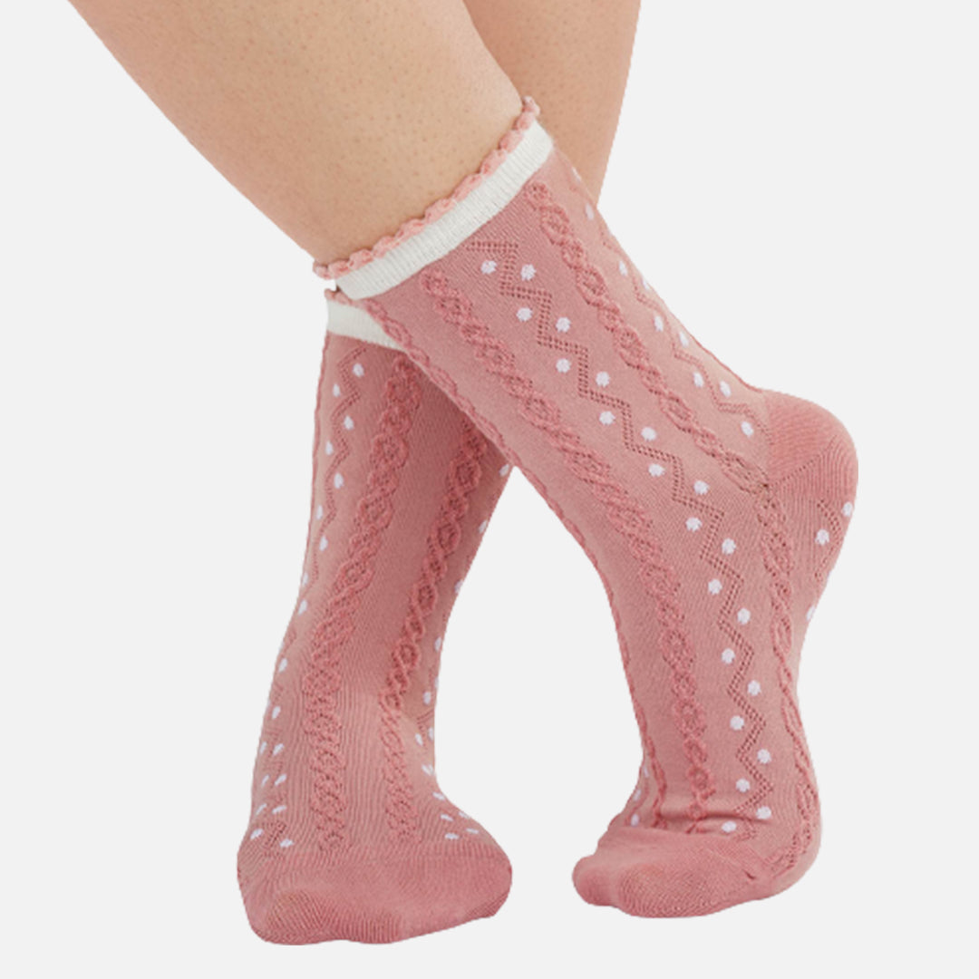 DAISY PINK POLKA CREW LENGTH SOCKS