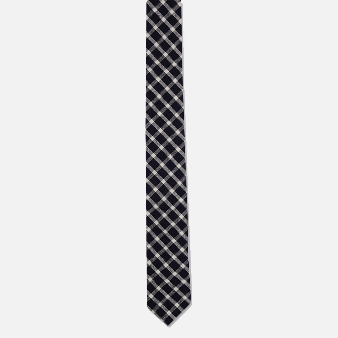 MONOCHROME CHECKERED SLIM NECK TIE WITH WITH POCKET SQUARE