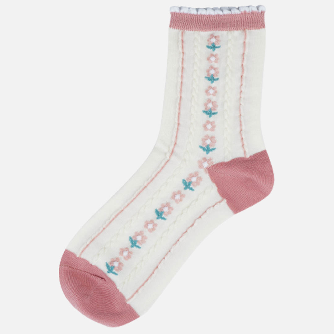 DAISY WHITE & PINK CREW LENGTH SOCKS