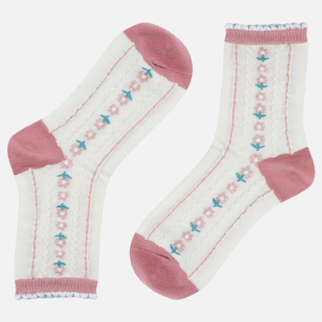 DAISY WHITE & PINK CREW LENGTH SOCKS