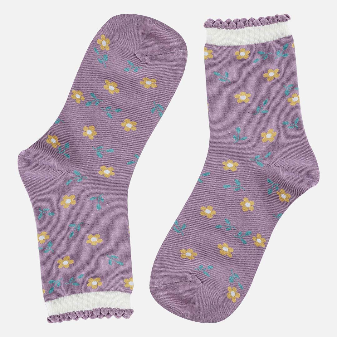 DAISY LAVENDER YELLOW BLUE CREW LENGTH SOCKS