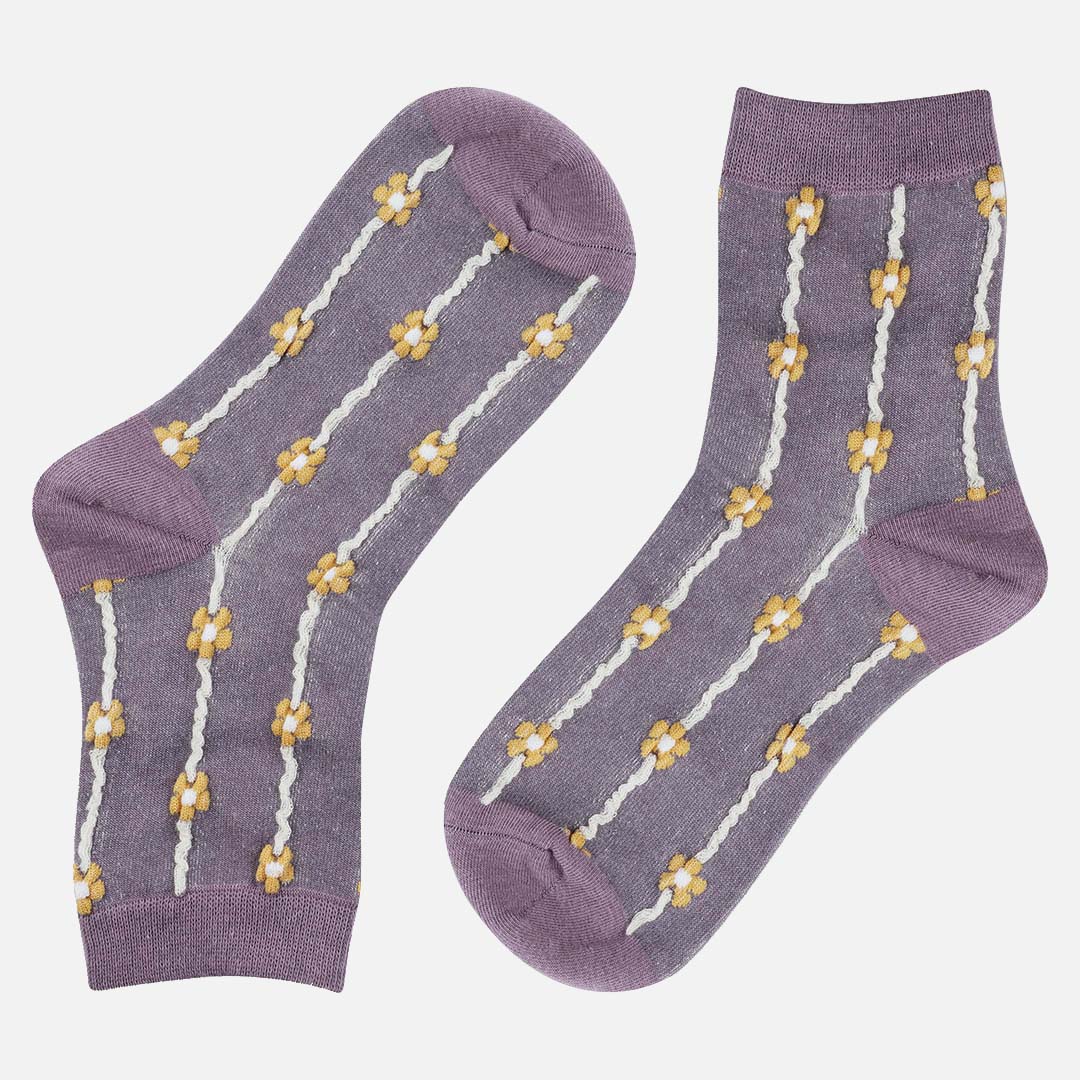 DAISY LAVENDER YELLOW WHITE CREW LENGTH SOCKS