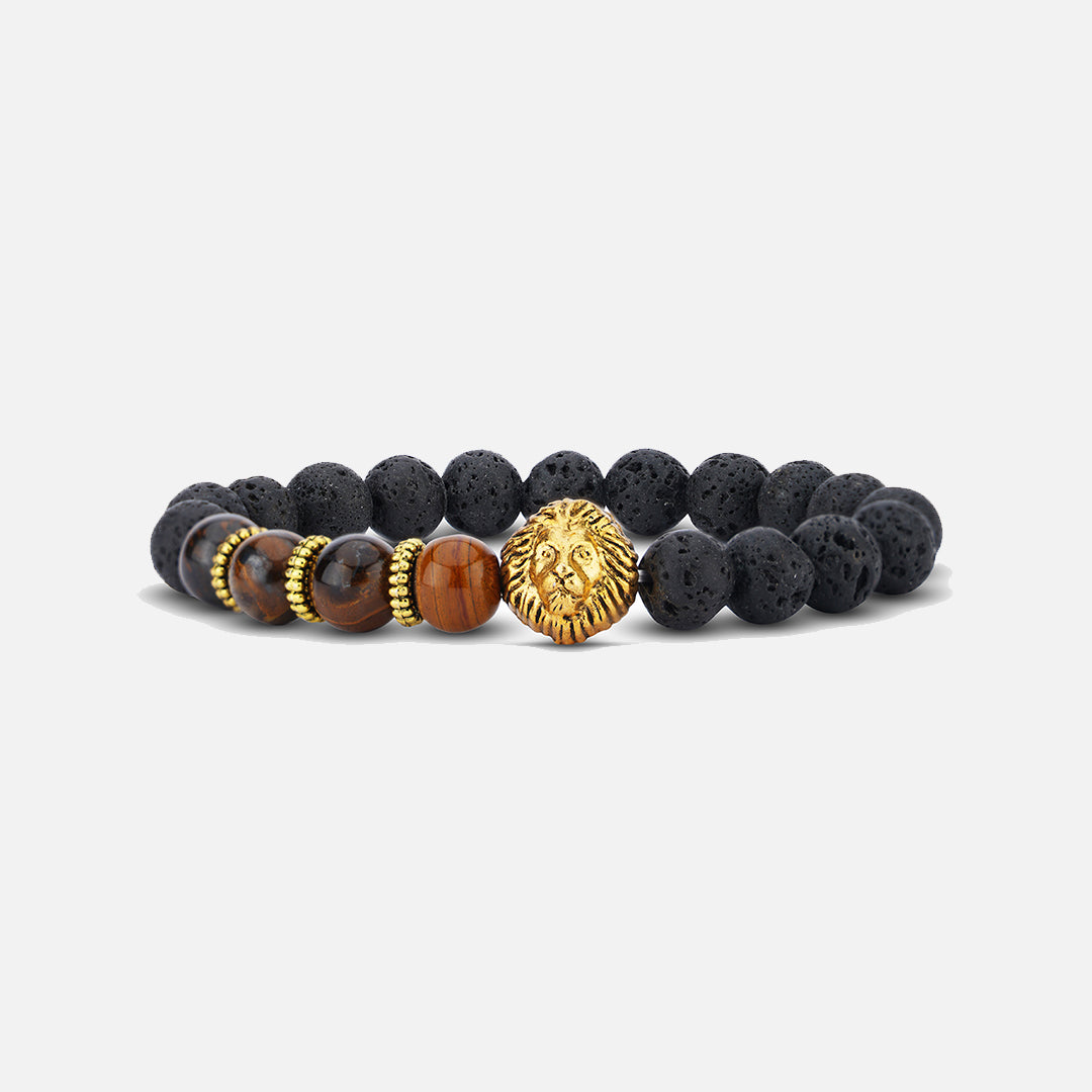 BLACK & BROWN LION GOLD FINISH BRACELET