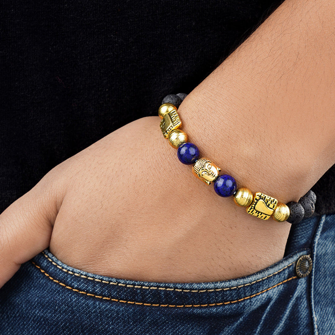 BLACK & BLUE GOLDEN FINISH BUDDHA BRACELET