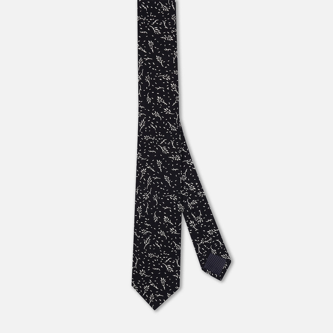 FLORAL BLACK SLIM NECK TIE WITH POCKET SQUARE