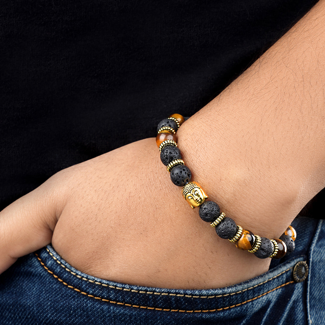 BLACK & BROWN GOLD FINISH BUDDHA BRACELET