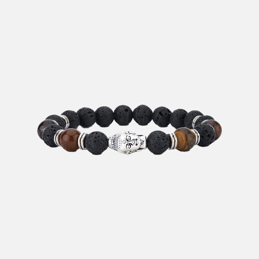 BLACK & BROWN SILVER FINISH BUDDHA BRACELET