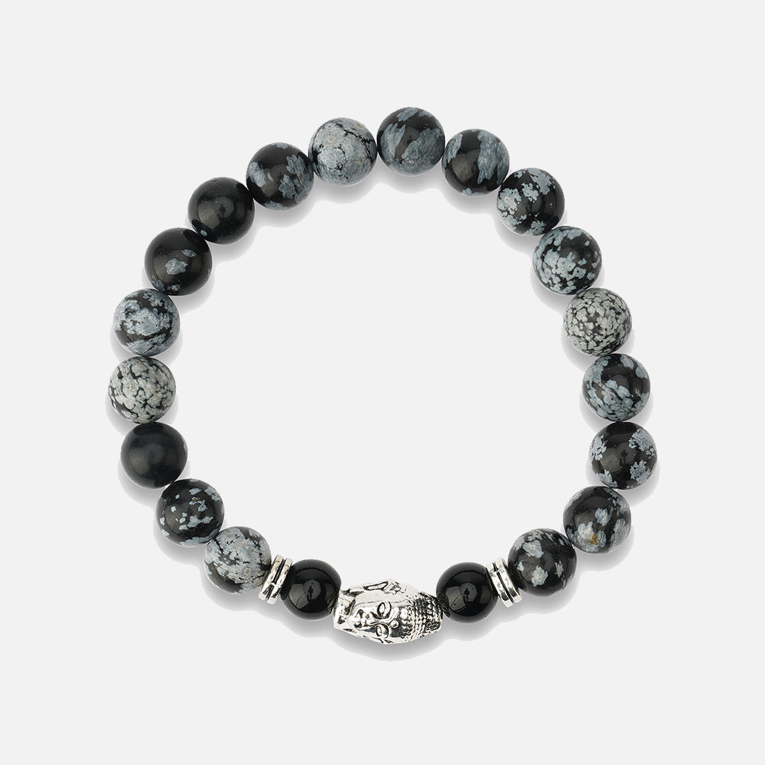 BLACK & GREY SILVER FINISH BUDDHA BRACELET