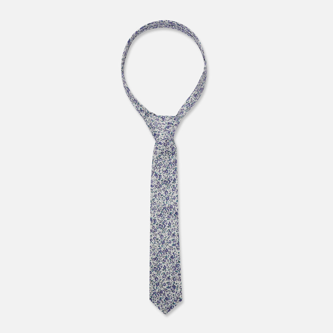 FLORAL WHITE SLIM NECK TIE WITH POCKET SQUARE