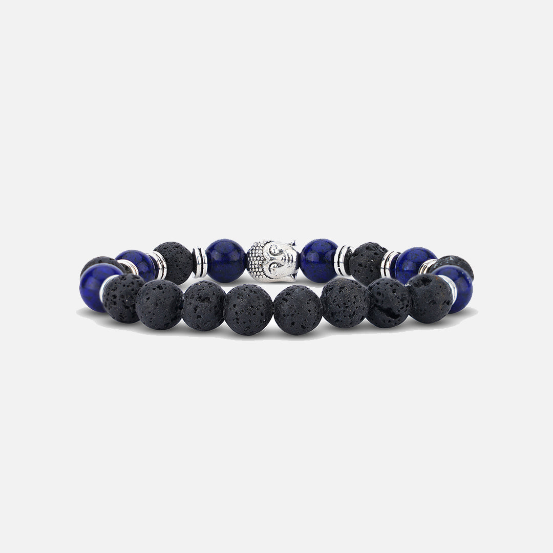 BLACK & BLUE SILVER FINISH BUDDHA BRACELET