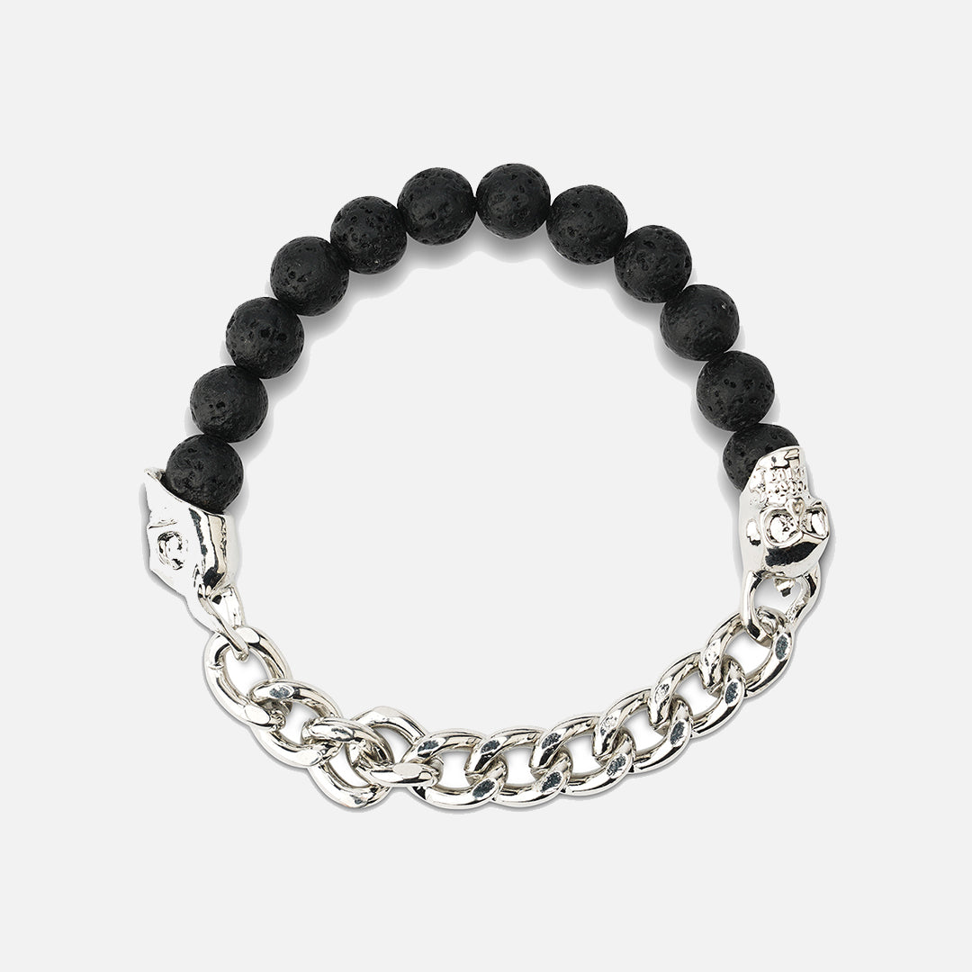 BLACK BEEDS & SILVER CHAIN BRACELET