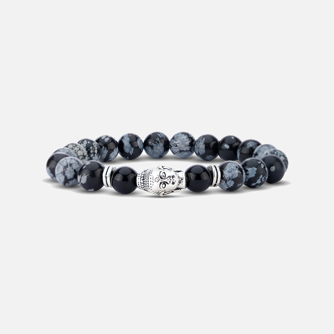 BLACK & GREY SILVER FINISH BUDDHA BRACELET