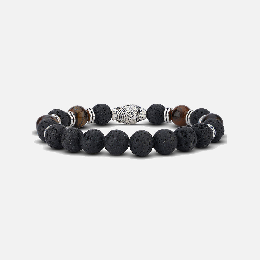 BLACK & BROWN SILVER FINISH BUDDHA BRACELET