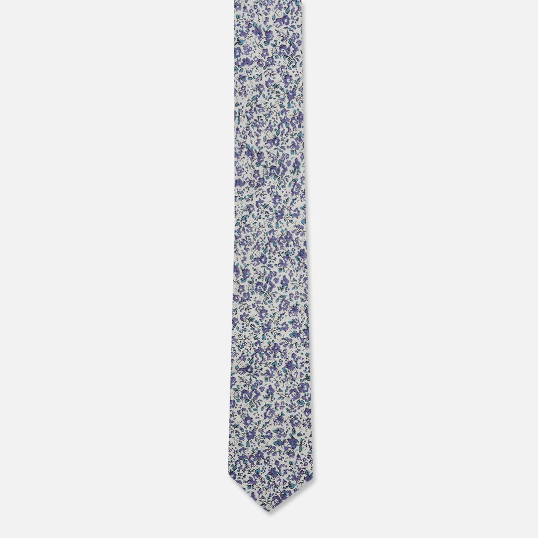 FLORAL WHITE SLIM NECK TIE WITH POCKET SQUARE