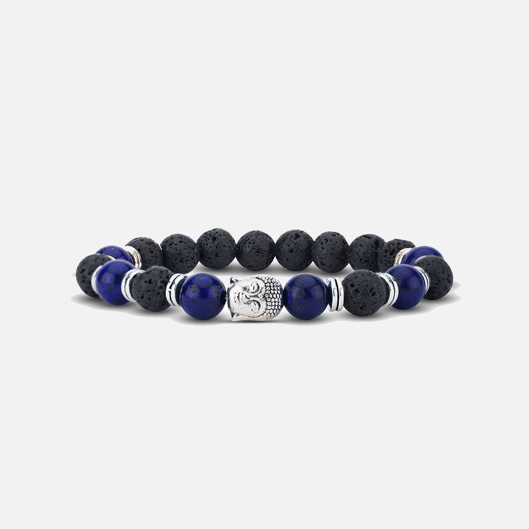 BLACK & BLUE SILVER FINISH BUDDHA BRACELET