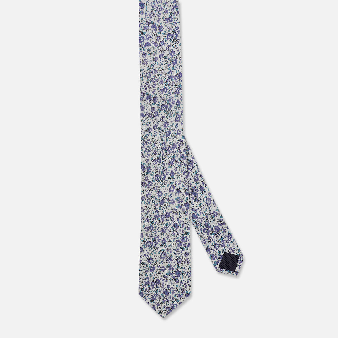 FLORAL WHITE SLIM NECK TIE WITH POCKET SQUARE