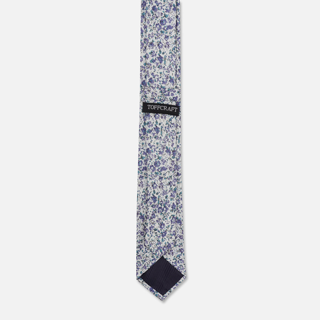 FLORAL WHITE SLIM NECK TIE WITH POCKET SQUARE