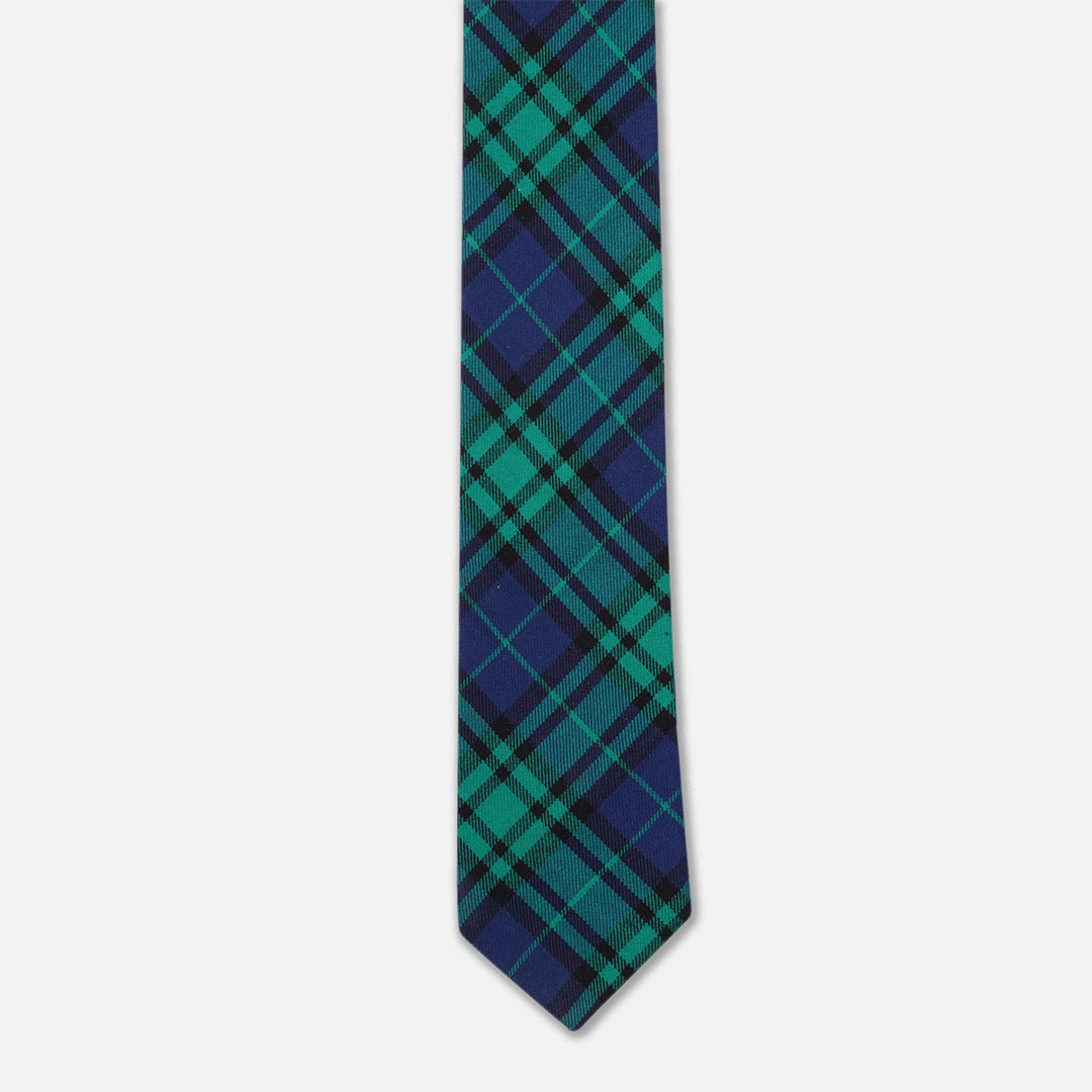 CHECKED GREEN BLUE SLIM NECK TIE WITH POCKET SQUARE