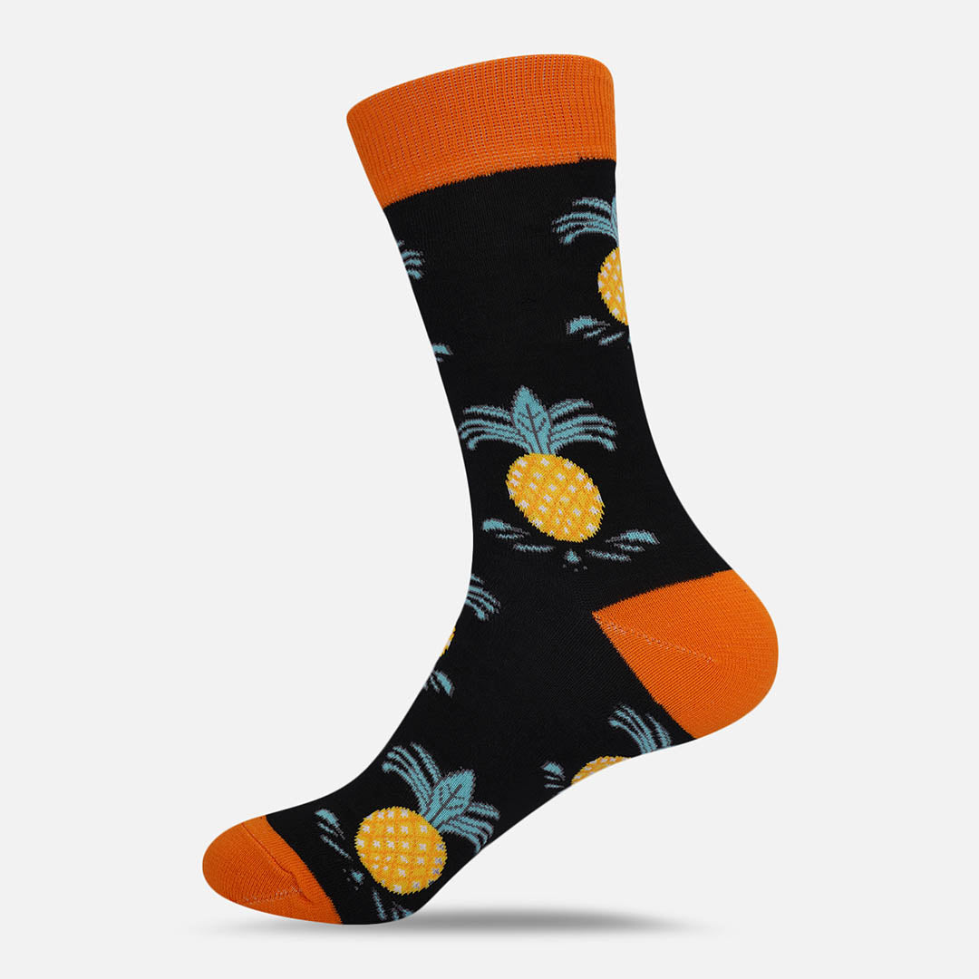 BLACK & ORANGE PINEAPPLE CREW LENGTH SOCKS