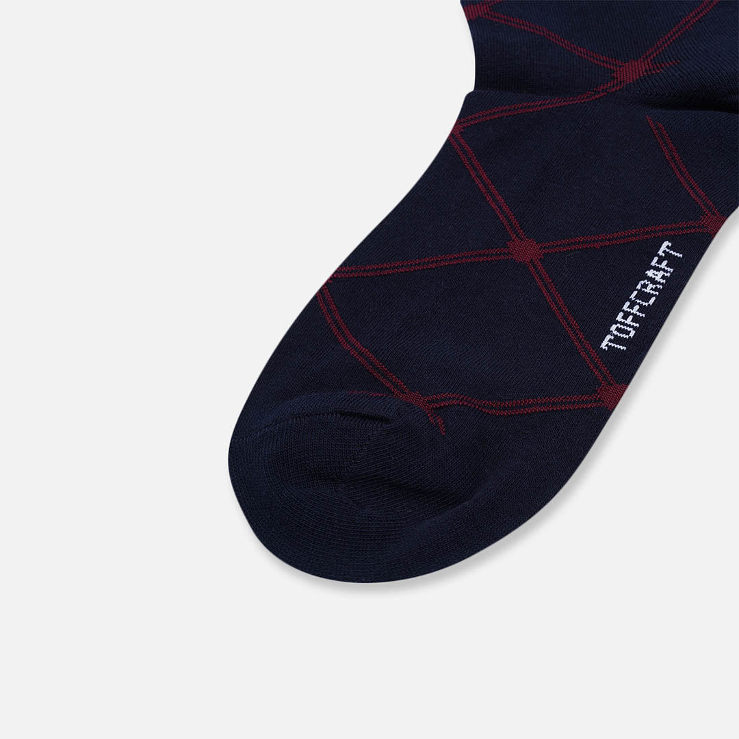 CHECKERED NAVY CREW LENGTH SOCKS