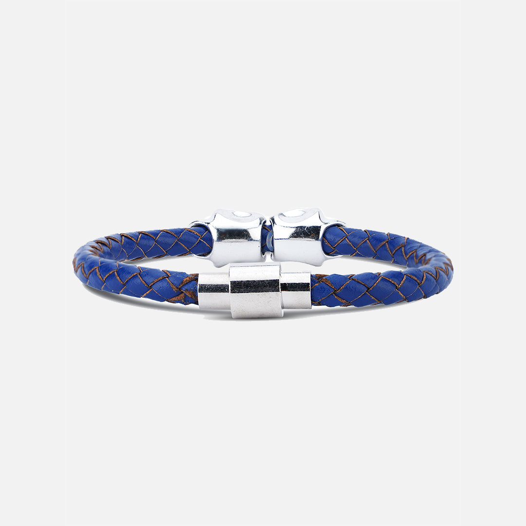 Buy Dare By Voylla Men Silver Toned & Blue Leather Silver Plated  Handcrafted Wraparound Bracelet - Bracelet for Men 14046182 | Myntra